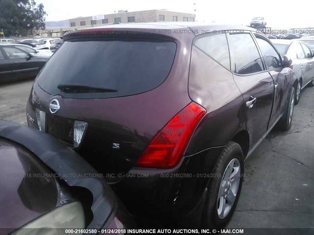 JN8AZ08TX5W327832 - 2005 NISSAN MURANO SL/SE/S BURGUNDY photo 4