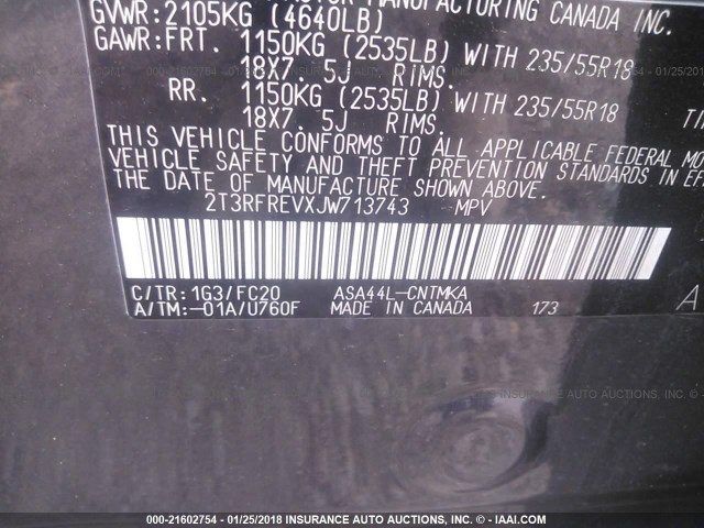 2T3RFREVXJW713743 - 2018 TOYOTA RAV4 ADVENTURE/XLE 灰色 照片 9