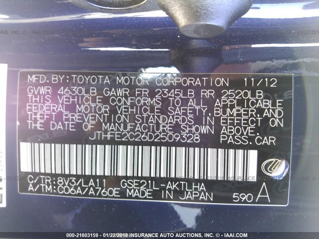 JTHFE2C26D2509328 - 2013 LEXUS IS 350 Dark Blue photo 9