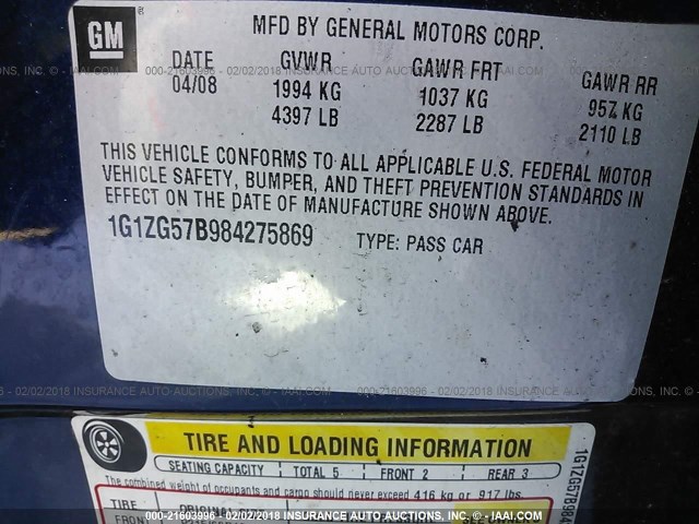 1G1ZG57B984275869 - 2008 CHEVROLET MALIBU LS Mavi foto 9