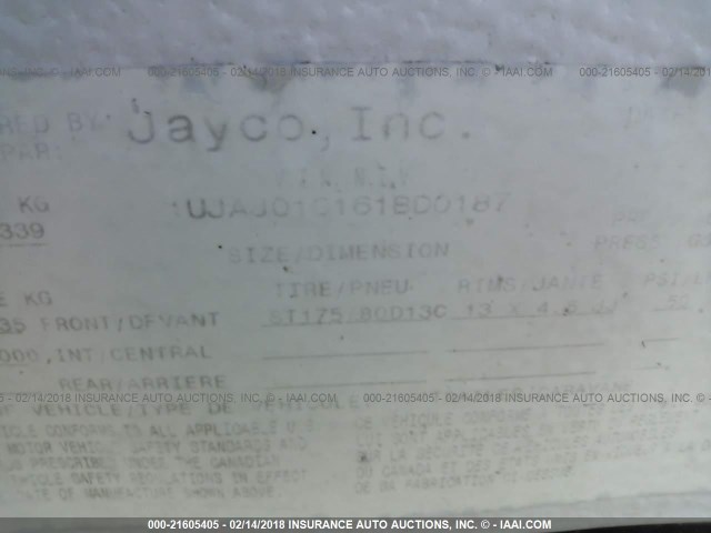 1UJAJ01G161BD0187 - 2006 JAYCO J SERIES  WHITE photo 9