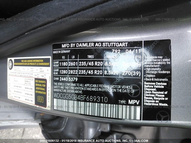 WDCGG5GB4BF689310 - 2011 MERCEDES-BENZ GLK 350 GRAY photo 9