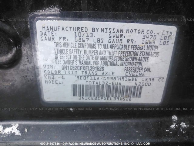 3N1CE2CPXEL391528 - 2014 NISSAN VERSA NOTE S/S PLUS/SV/SL BLACK photo 9