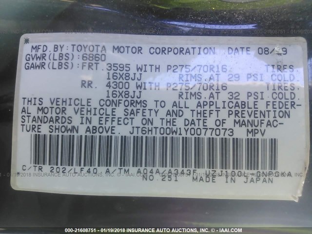 JT6HT00W1Y0077073 - 2000 LEXUS LX 470 BLACK photo 9