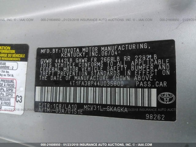 4T1FA38P44U035600 - 2004 TOYOTA CAMRY SOLARA SE/SLE SILVER photo 9