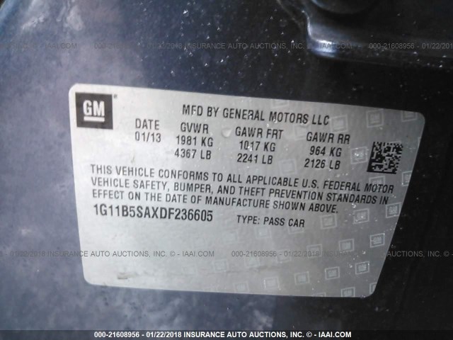 1G11B5SAXDF236605 - 2013 CHEVROLET MALIBU LS Dəniz mavisi foto 9