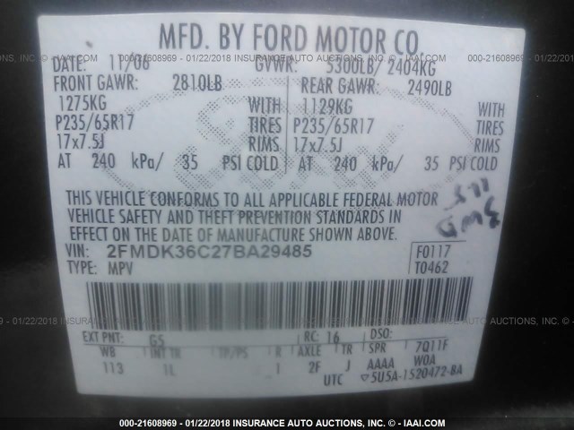 2FMDK36C27BA29485 - 2007 FORD EDGE SE GRAY photo 9