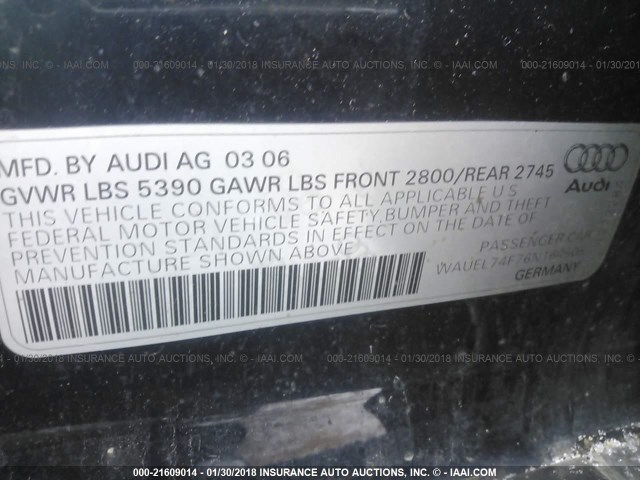 WAUEL74F76N164505 - 2006 AUDI A6 S-LINE 4.2 QUATTRO BLUE photo 9