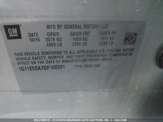 1G11E5SA7GF168291 - 2016 CHEVROLET MALIBU LIMITED LTZ Gümüş foto 9