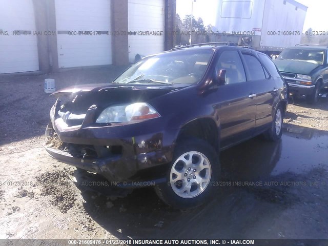 2HNYD18851H543438 - 2001 ACURA MDX TOURING MAROON photo 2