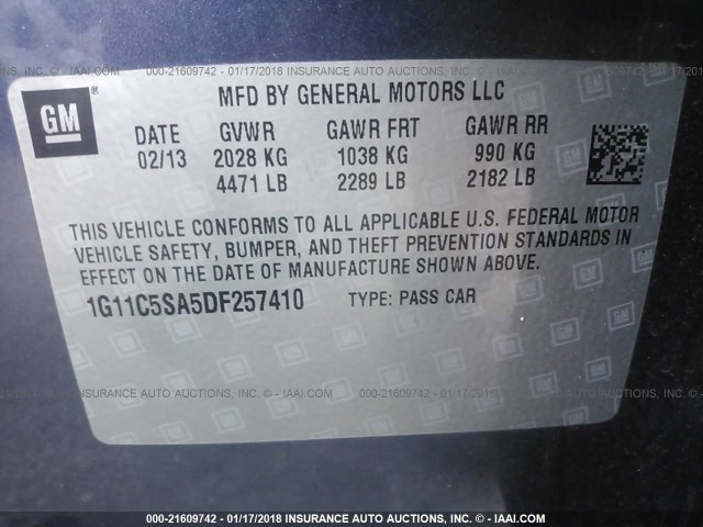 1G11C5SA5DF257410 - 2013 CHEVROLET MALIBU 1LT 蓝色 照片 9