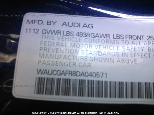 WAUCGAFR8DA040571 - 2013 AUDI S5 PREMIUM PLUS 蓝色 照片 9