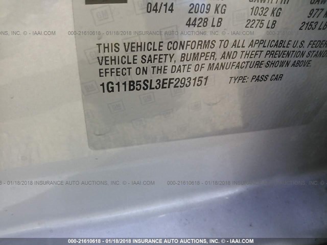 1G11B5SL3EF293151 - 2014 CHEVROLET MALIBU LS 银色 照片 9
