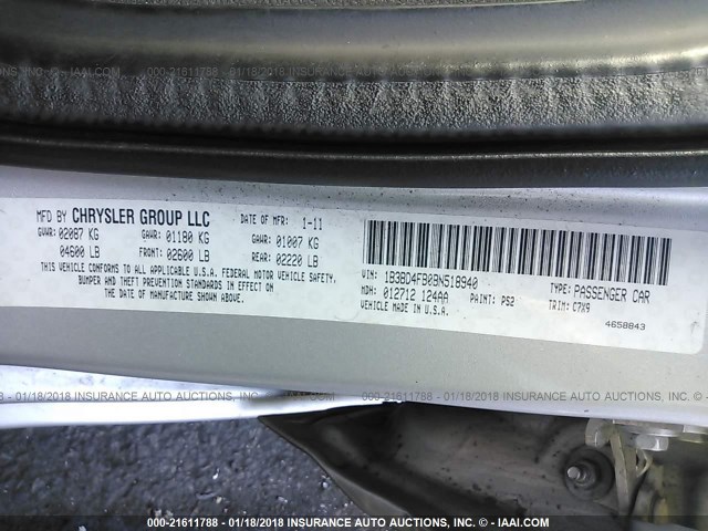 1B3BD4FB0BN518940 - 2011 DODGE AVENGER EXPRESS 银色 照片 9