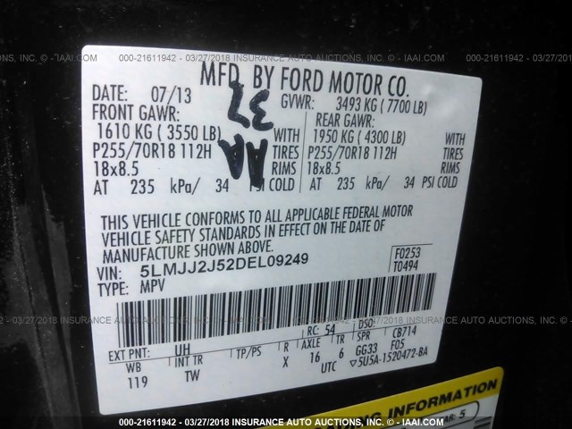 5LMJJ2J52DEL09249 - 2013 LINCOLN NAVIGATOR 黑色 照片 9