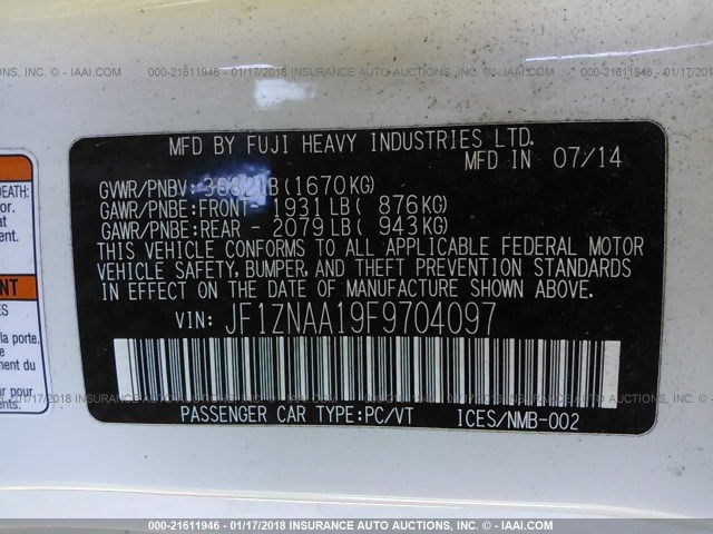 JF1ZNAA19F9704097 - 2015 TOYOTA SCION FR-S თეთრი ფოტო 9