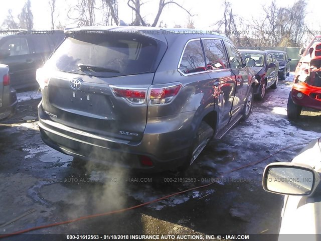 5TDJKRFH7FS217700 - 2015 TOYOTA HIGHLANDER XLE ნაცრისფერი ფოტო 4