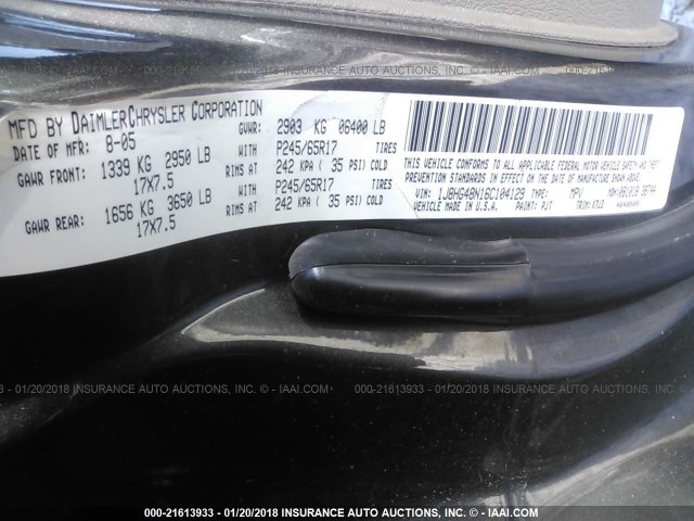 1J8HG48N16C104129 - 2006 JEEP COMMANDER BLACK photo 9