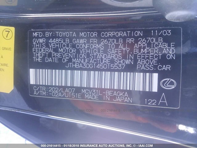 JTHBA30G145015537 - 2004 LEXUS ES 330 BLACK photo 9