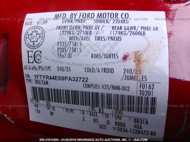 1FTYR44E69PA32722 - 2009 FORD RANGER SUPER CAB RED photo 9