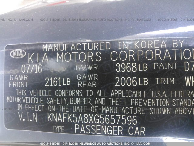 KNAFK5A8XG5657596 - 2016 KIA FORTE LX GRAY photo 9