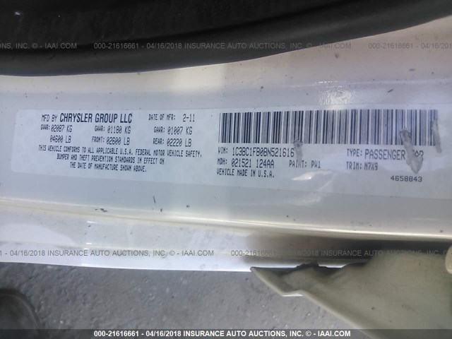 1C3BC1FB0BN521616 - 2011 CHRYSLER 200 TOURING WHITE photo 9