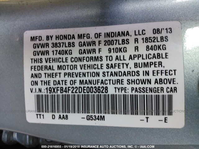 19XFB4F22DE003628 - 2013 HONDA CIVIC HYBRID Light Blue photo 9