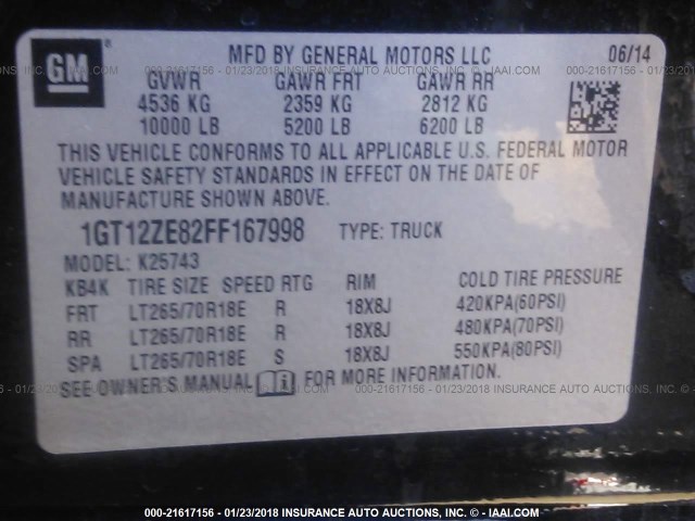 1GT12ZE82FF167998 - 2015 GMC SIERRA K2500 SLT BLACK photo 9