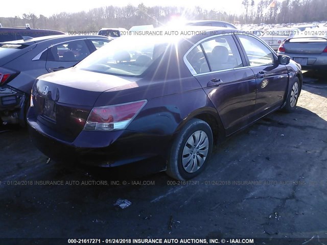 1HGCP26398A025461 - 2008 HONDA ACCORD LX BURGUNDY photo 4