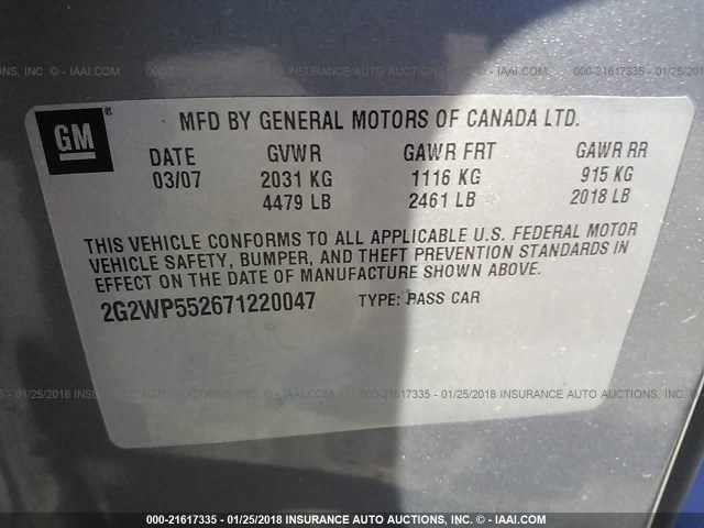 2G2WP552671220047 - 2007 PONTIAC GRAND PRIX Boz foto 9