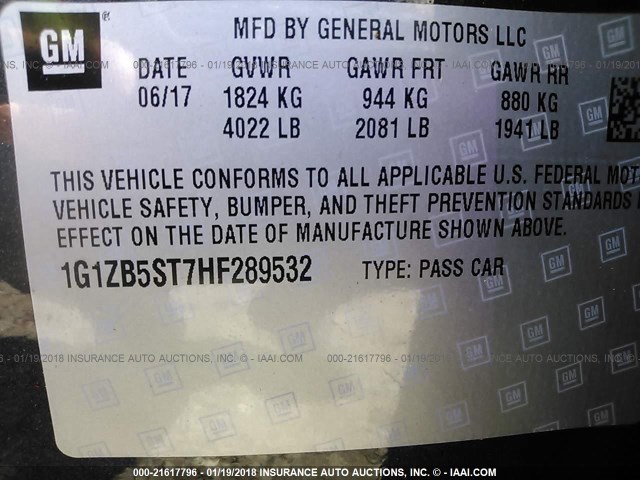 1G1ZB5ST7HF289532 - 2017 CHEVROLET MALIBU LS ნაცრისფერი ფოტო 9