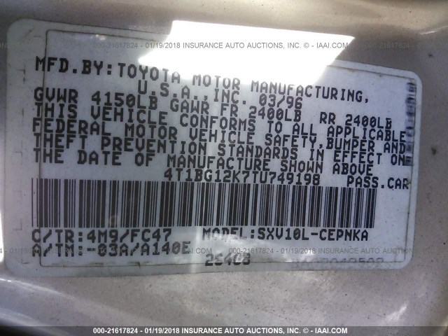 4T1BG12K7TU749198 - 1996 TOYOTA CAMRY DX/LE/XLE TAN photo 9
