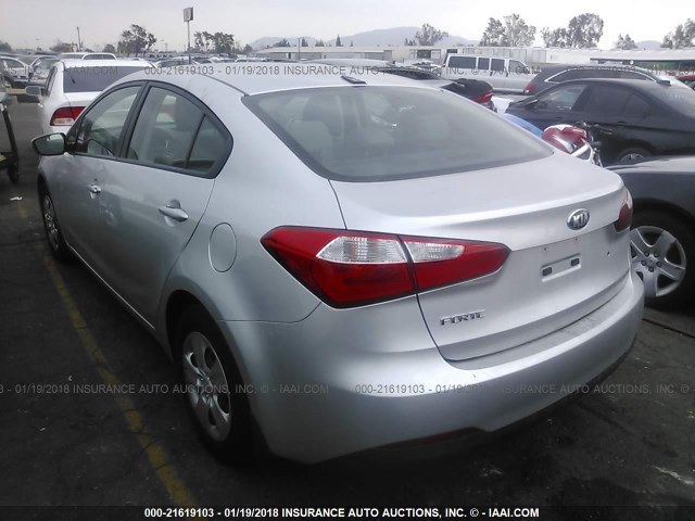 KNAFK4A68F5265823 - 2015 KIA FORTE LX SILVER photo 3