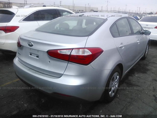 KNAFK4A68F5265823 - 2015 KIA FORTE LX SILVER photo 4