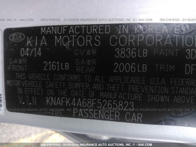 KNAFK4A68F5265823 - 2015 KIA FORTE LX SILVER photo 9