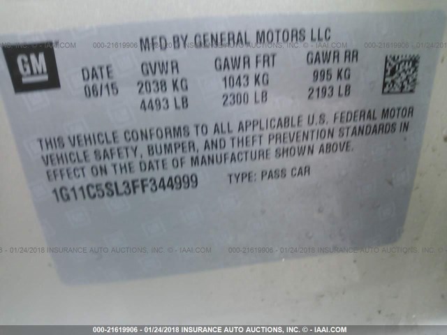 1G11C5SL3FF344999 - 2015 CHEVROLET MALIBU 1LT 金色 照片 9