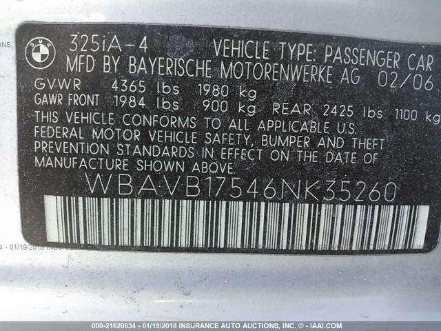 WBAVB17546NK35260 - 2006 BMW 325 I AUTOMATIC SILVER photo 9