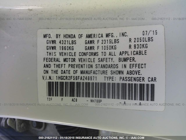 1HGCR2F56FA248971 - 2015 HONDA ACCORD SPORT 白色 照片 9