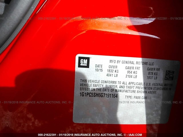 1G1PC5SH6G7191164 - 2016 CHEVROLET CRUZE LIMITED LS RED photo 9