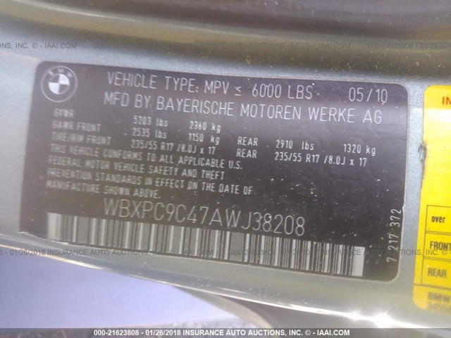 WBXPC9C47AWJ38208 - 2010 BMW X3 XDRIVE30I Light Blue photo 9