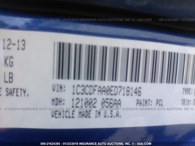 1C3CDFAA0ED718146 - 2014 DODGE DART SE BLUE photo 9