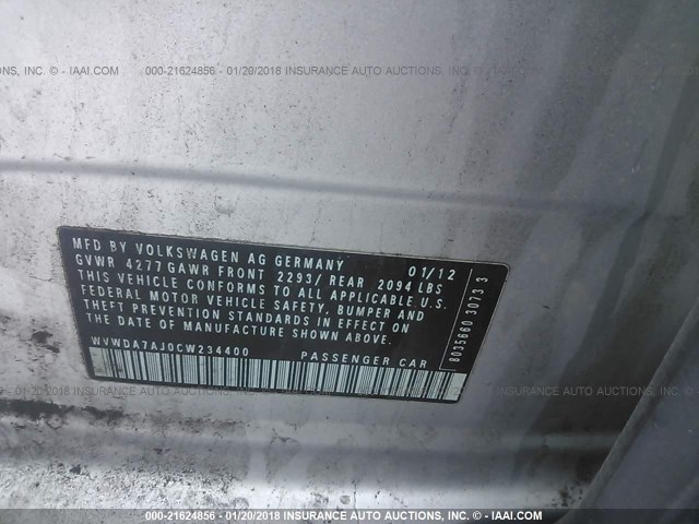 WVWDA7AJ0CW234400 - 2012 VOLKSWAGEN GOLF 银色 照片 9