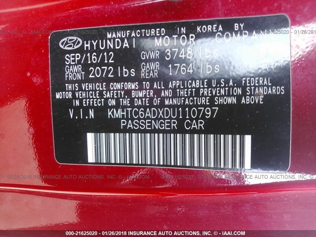 KMHTC6ADXDU110797 - 2013 HYUNDAI VELOSTER RED photo 9