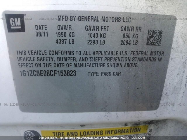 1G1ZC5E08CF153823 - 2012 CHEVROLET MALIBU 1LT 银色 照片 9