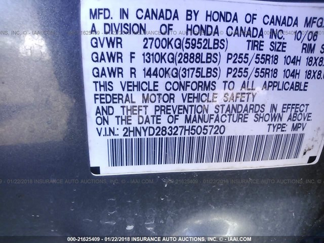 2HNYD28327H505720 - 2007 ACURA MDX TECHNOLOGY GRAY photo 9