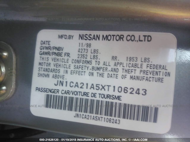 JN1CA21A5XT106243 - 1999 NISSAN MAXIMA GLE/GXE/SE SILVER photo 9