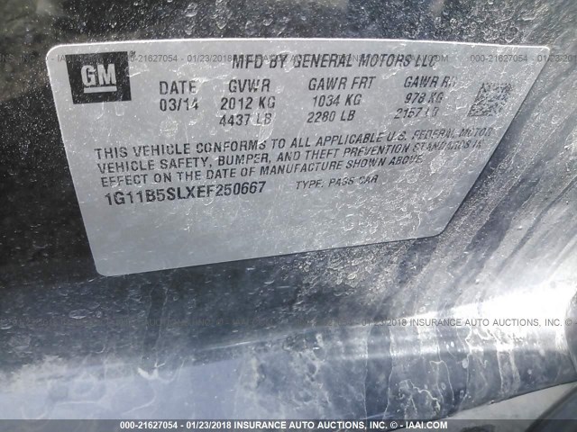 1G11B5SLXEF250667 - 2014 CHEVROLET MALIBU LS 黑色 照片 9