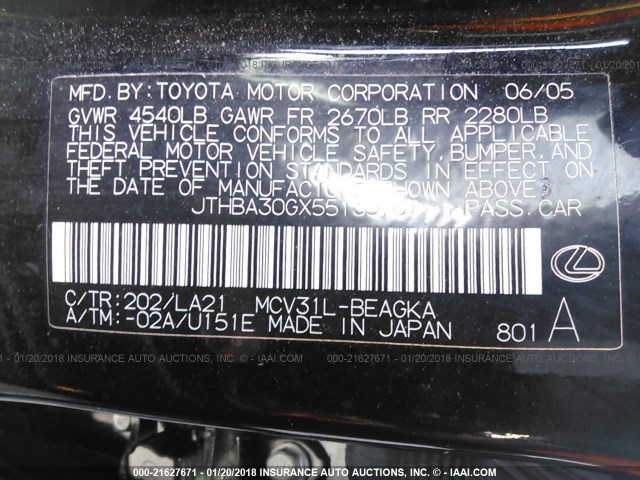 JTHBA30GX55135161 - 2005 LEXUS ES 330 BLACK photo 9