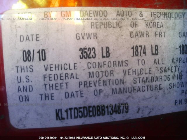 KL1TD5DE0BB134879 - 2011 CHEVROLET AVEO LS/LT 红色 照片 9