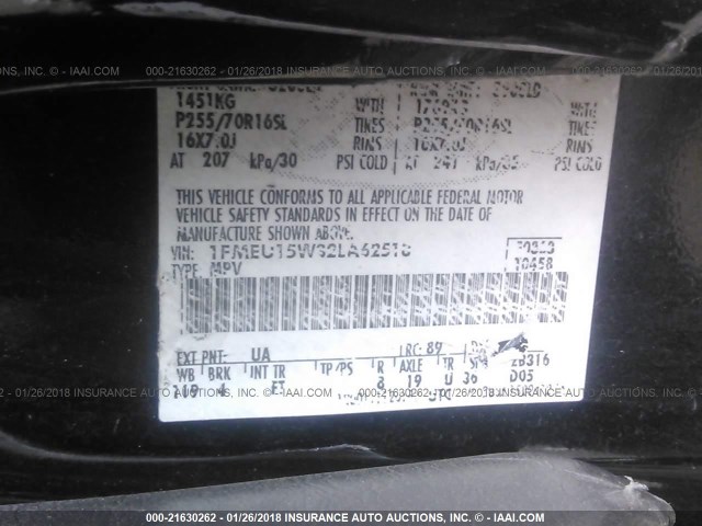 1FMEU15W32LA62518 - 2002 FORD EXPEDITION XLT 黑色 照片 9